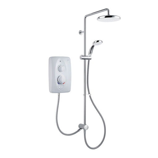 Mira Electric Shower 10.8kW Matt White Chrome 2 Spray Pattern Round Twin Head - Image 1