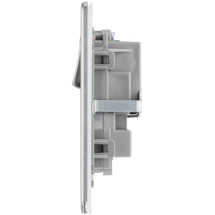 GoodHome Socket Double Switched Grey Inserts Brushed Steel 13A Pack of 5 - Image 3