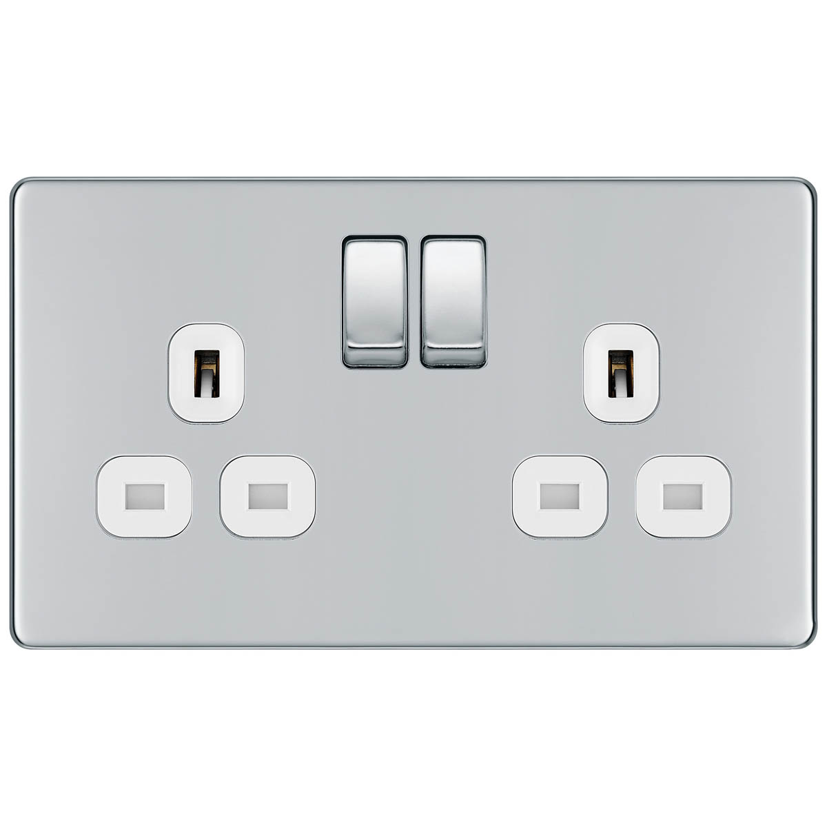 Double Switched Socket 13A 2 Gang Stainless Steel Chrome Effect Screwless 5 Pack - Image 2