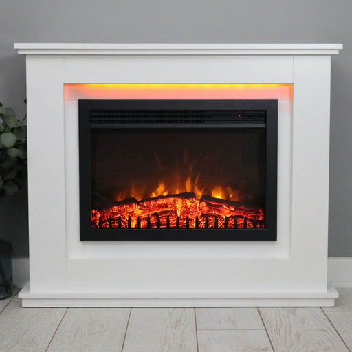 Electric Fireplace Suite White Freestanding Realistic LED Flame Effect Remote - Image 1