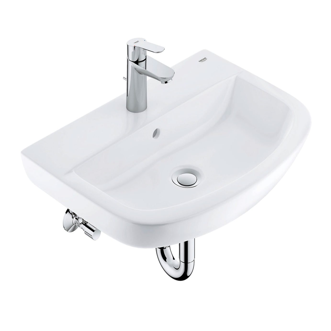 Grohe Start Edge & Bau Gloss Alpine white Round Wall-mounted Cloakroom Basin (W)55.3cm - Image 1