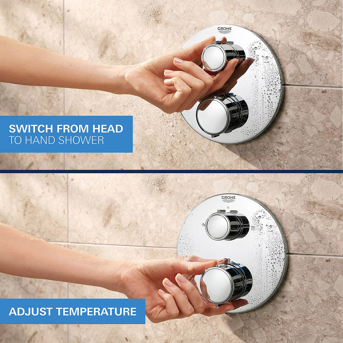 Grohe Shower Set Precision Trend Thermostatic Twin Round Heads Slim Design - Image 2