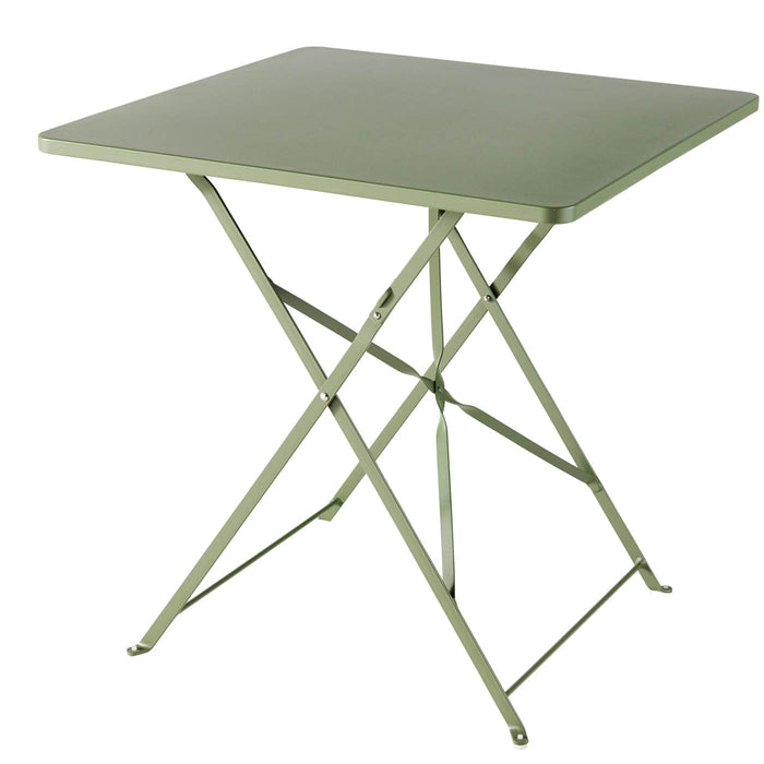 Outdoor Table 2 Seater Folding Square Garden Terrace Balcony Khaki Green Metal - Image 1