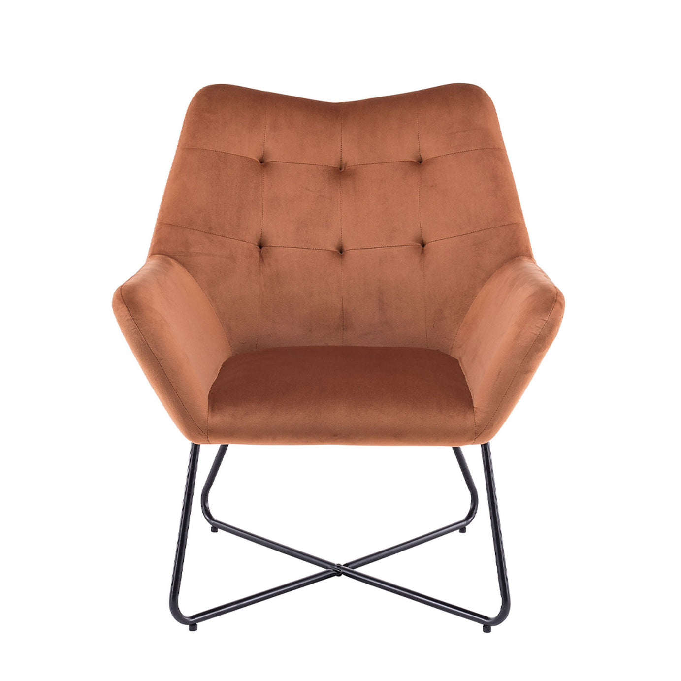 Accent Chair Burnt Orange Velvet Effect Black Metal Legs H865 x W750 x D800mm - Image 1