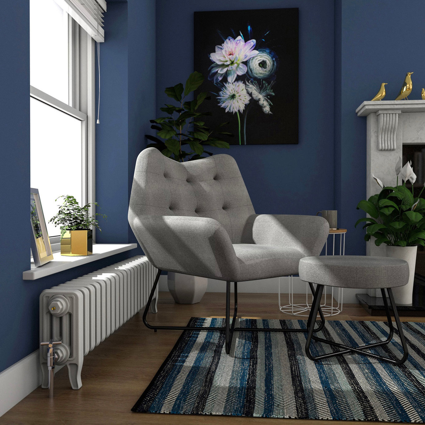 Turio Stone Grey Linen Effect Chair With Black Metal Legs H865mm W750mm D800mm - Image 6