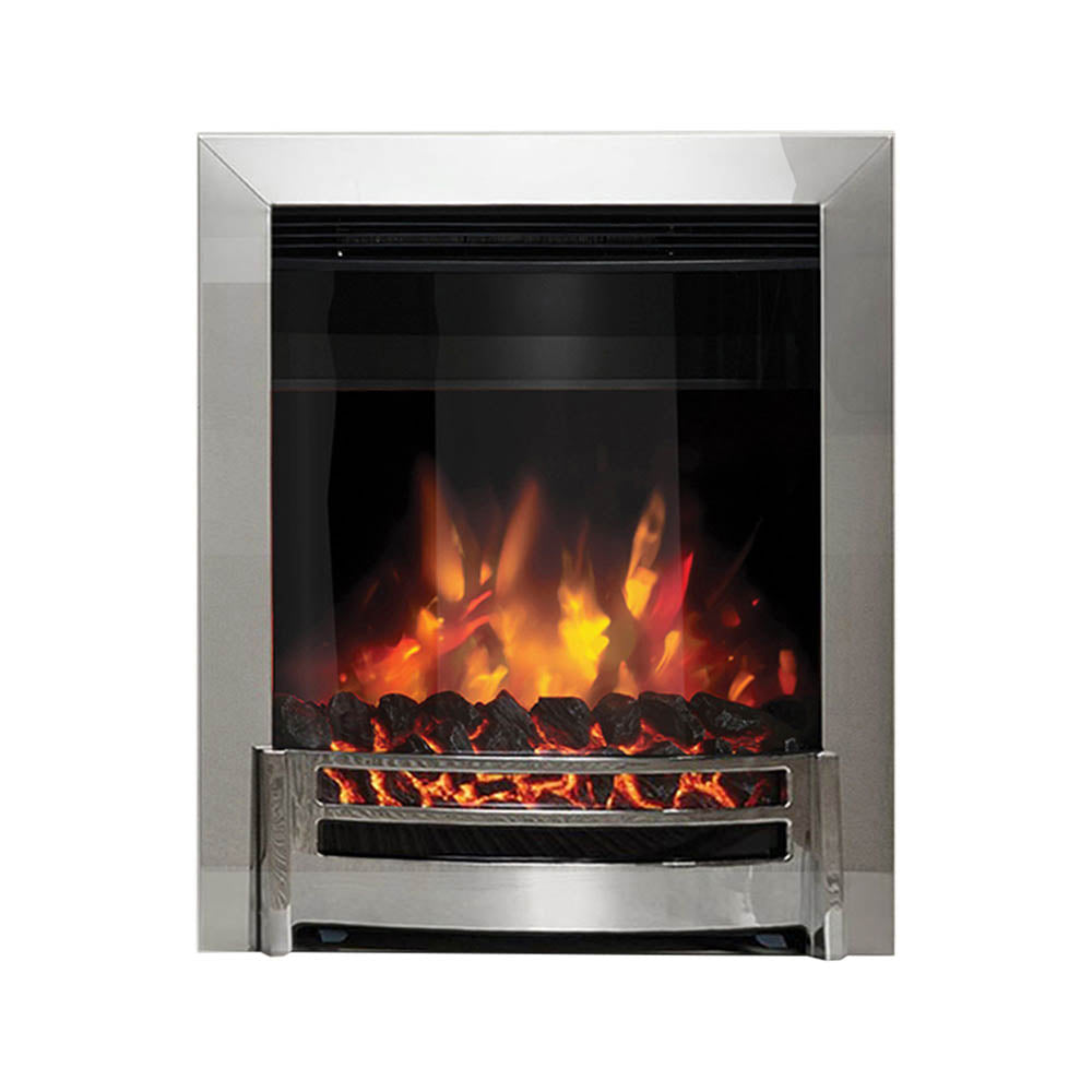 Electric Fire Fireplace 2kW Heater Chrome LED Flame Coal Bed Inset Modern - Image 1