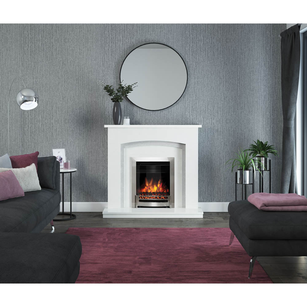 Electric Fire Fireplace 2kW Heater Chrome LED Flame Coal Bed Inset Modern - Image 2