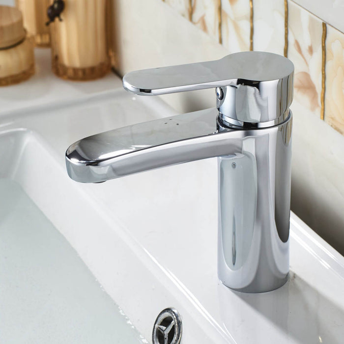 Basin Mono Mixer Tap Chrome Full Turn Operation Bathroom Sink Single Lever Brass - Image 2