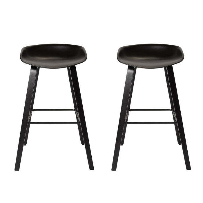 Bar Stool Black Matt Fixed Leg Footrest Kitchen Breakfast Chair (H)800mm Pair - Image 2