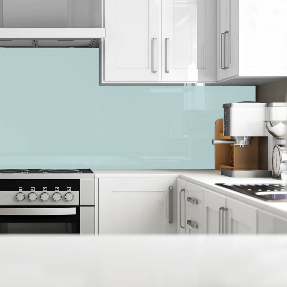 Kitchen Splashback Gloss Mist Glass Heat Resistant Blue (H)750 (W)600 (T)6mm - Image 1