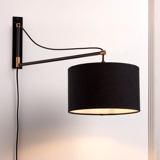 Yuno industrial Matt Black Plug-in Wall light - Image 1