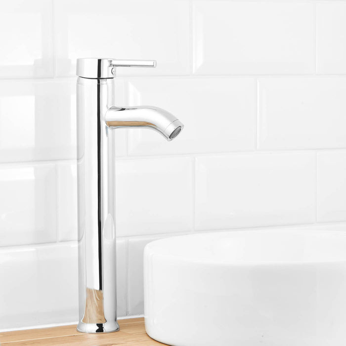 Bathroom Basin Tap Mono Mixer Chrome Tall Single Lever Full Turn Modern Faucet - Image 2