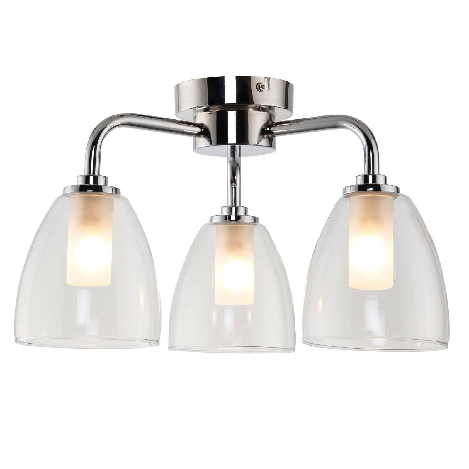 Bathroom Ceiling Light 3 Way Chrome Effect Clear Bell Glass Shades Modern 54W - Image 2