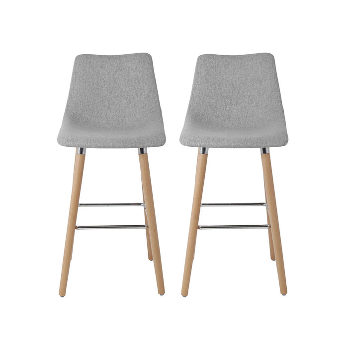 Bar Stool Light Grey Padded Backrest Kitchen Breakfast Bar Chairs Set Of 2 - Image 2