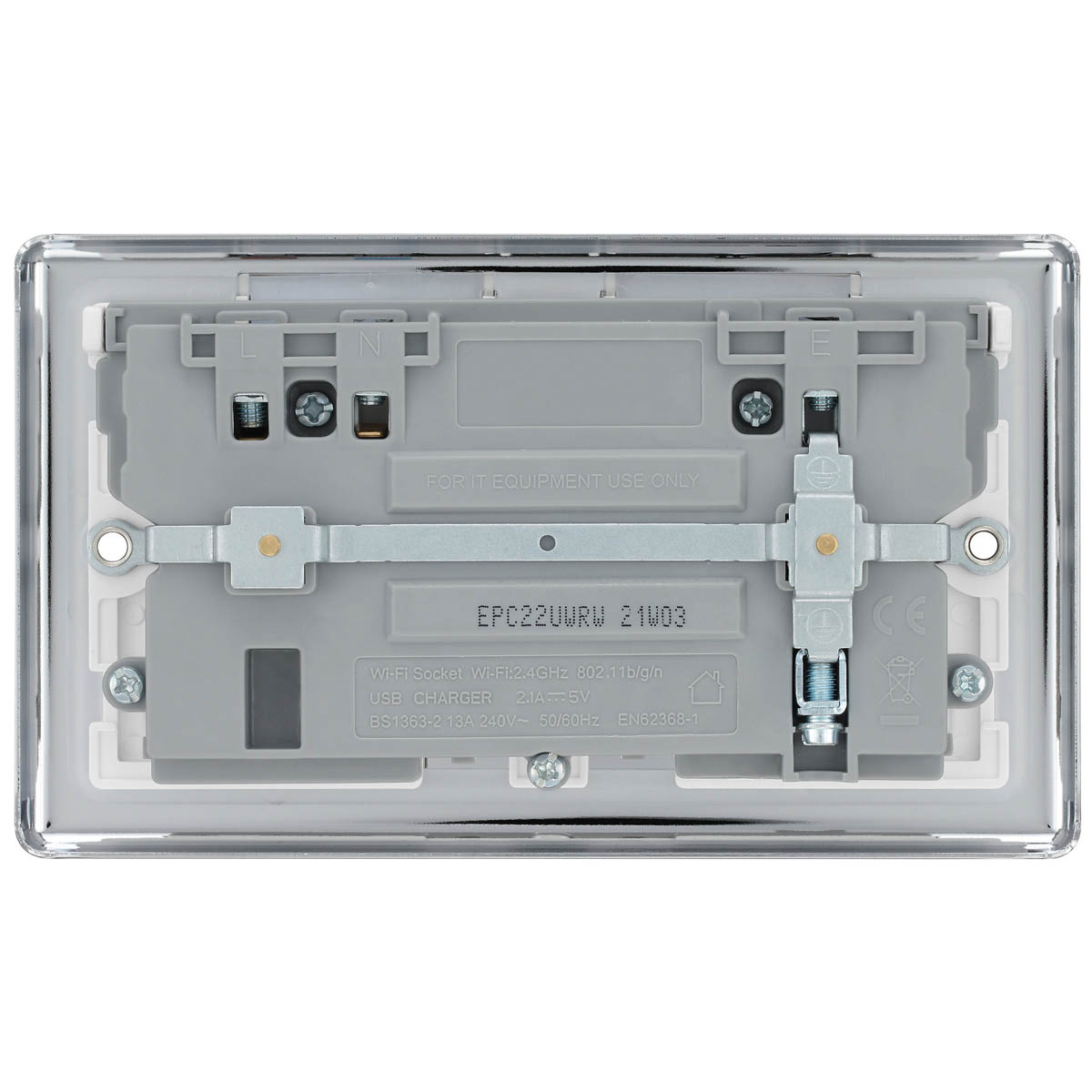 Switched Socket Double 13A WiFi Extender Type A USB Metal Chrome Raised Rounded - Image 4