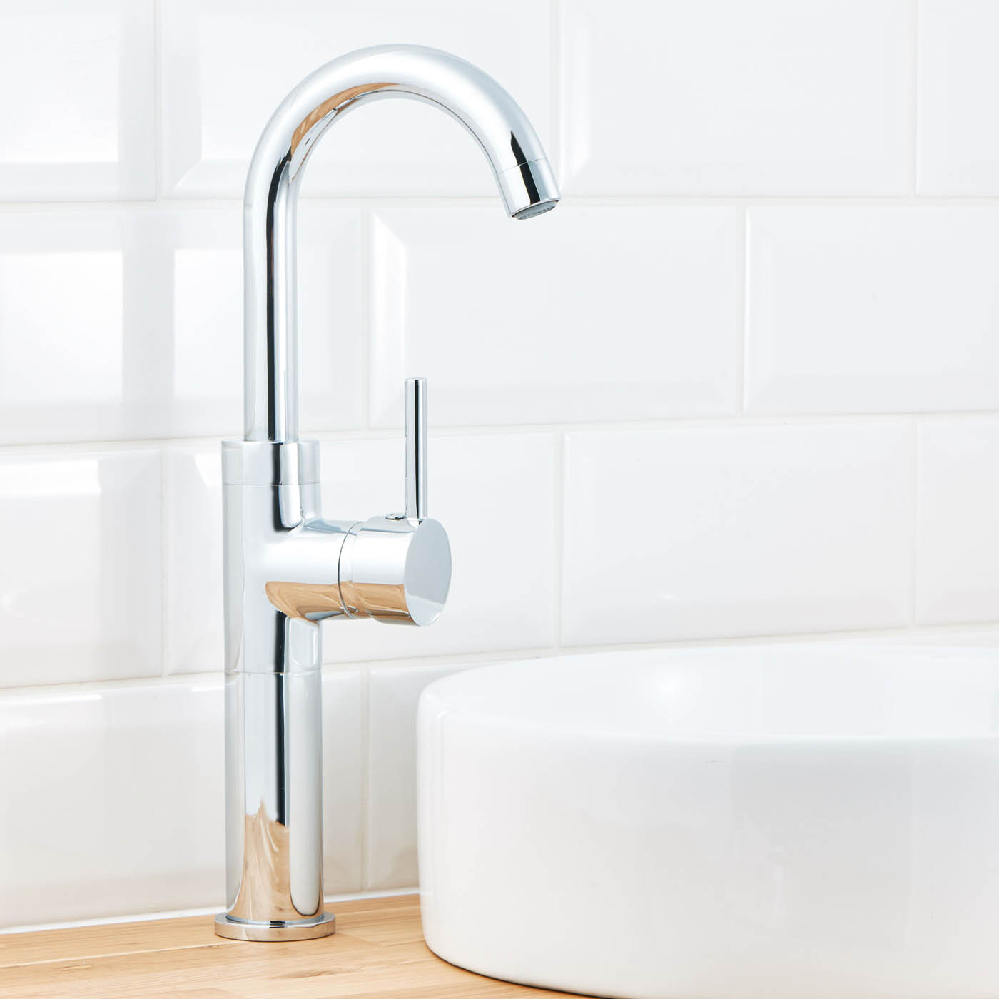 Bathroom Basin Mixer Tap Mono Tall Chrome Finish Single Lever Round Modern - Image 2