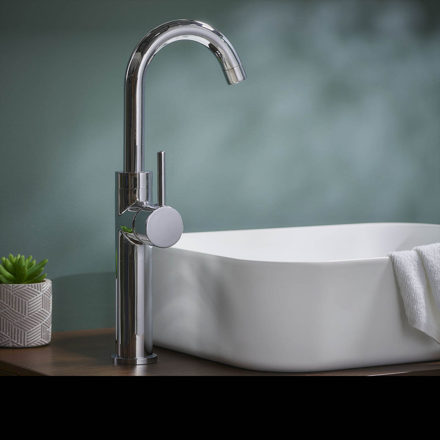 Bathroom Basin Mixer Tap Mono Tall Chrome Finish Single Lever Round Modern - Image 3