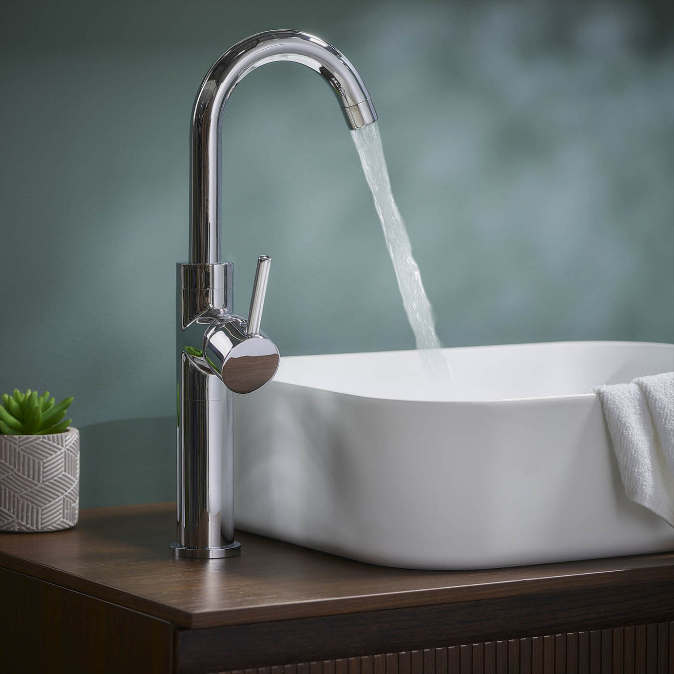 Bathroom Basin Mixer Tap Mono Tall Chrome Finish Single Lever Round Modern - Image 5