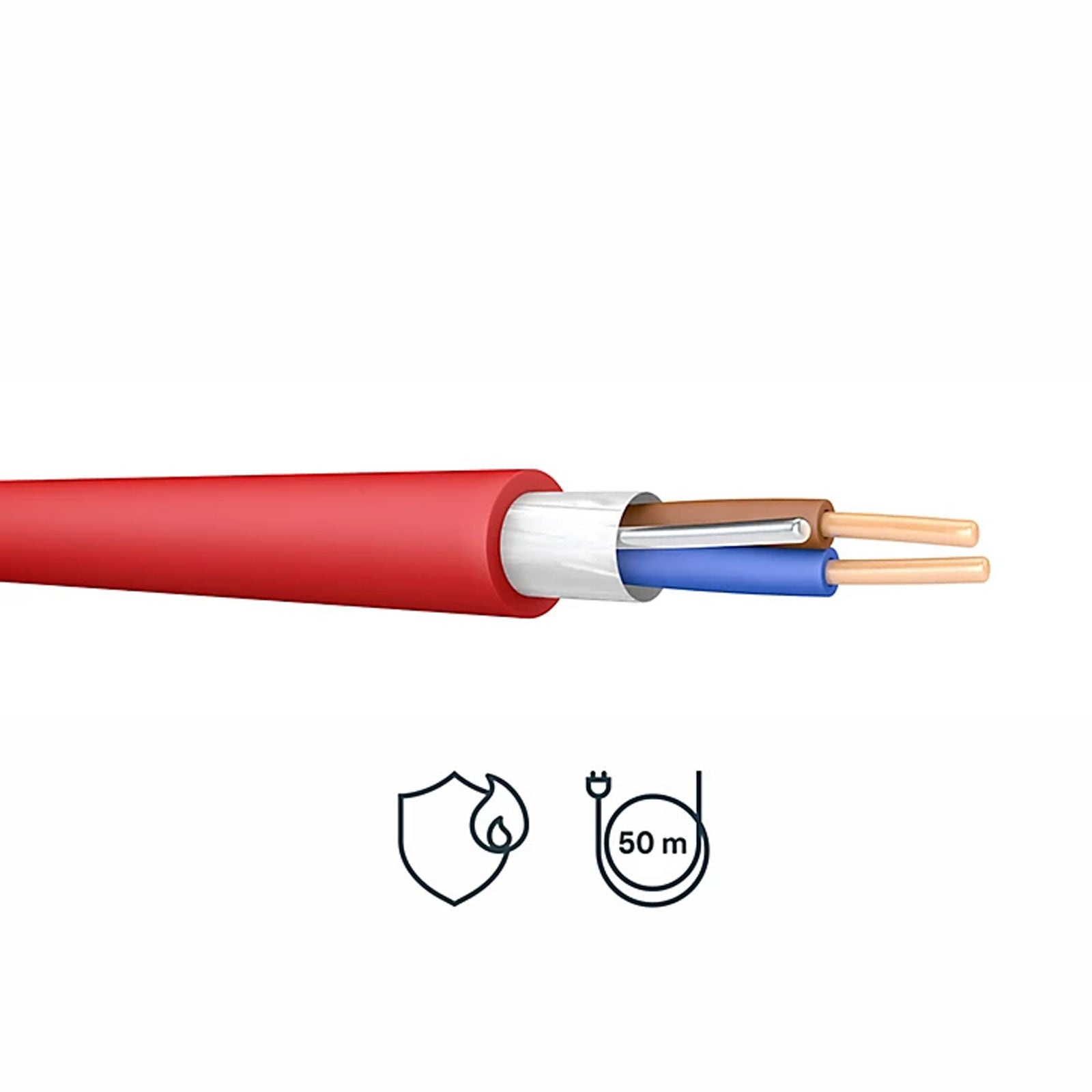 Prysmian Wiring Cable FP200 2 Core Round Red Fire Resistant 2.5mm² Drum 50m - Image 1