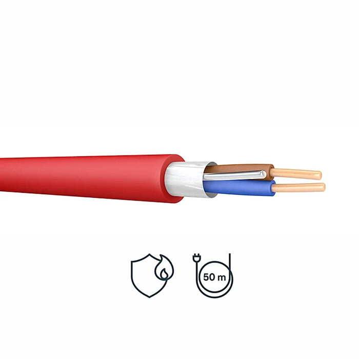 Prysmian Cable 2 Core Earth FP200 Wiring Round Red Fire Resistant 2.5mm² 50m - Image 1