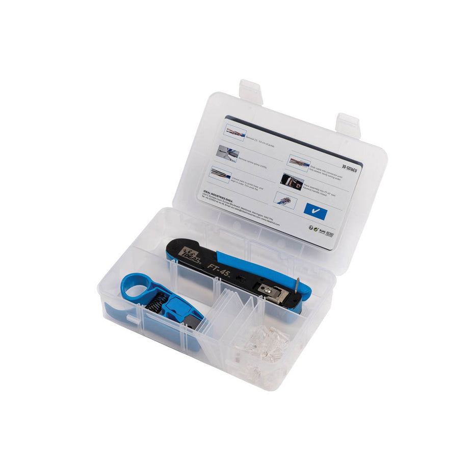 Cable Connector Kit With Tools FT-45 Feed-Thru Ergonomic Cat 5e Modular Plugs - Image 3