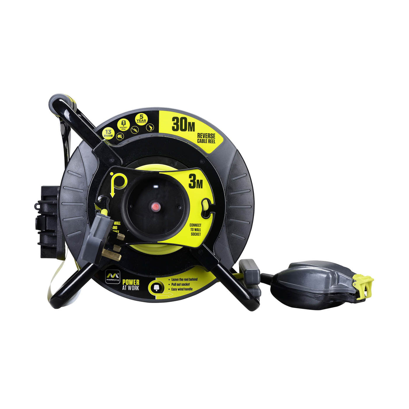 Masterplug IP54 Rated Reverse Anti Twist 1 socket Grey & green Indoor & outdoor Cable reel, 30m - Image 2