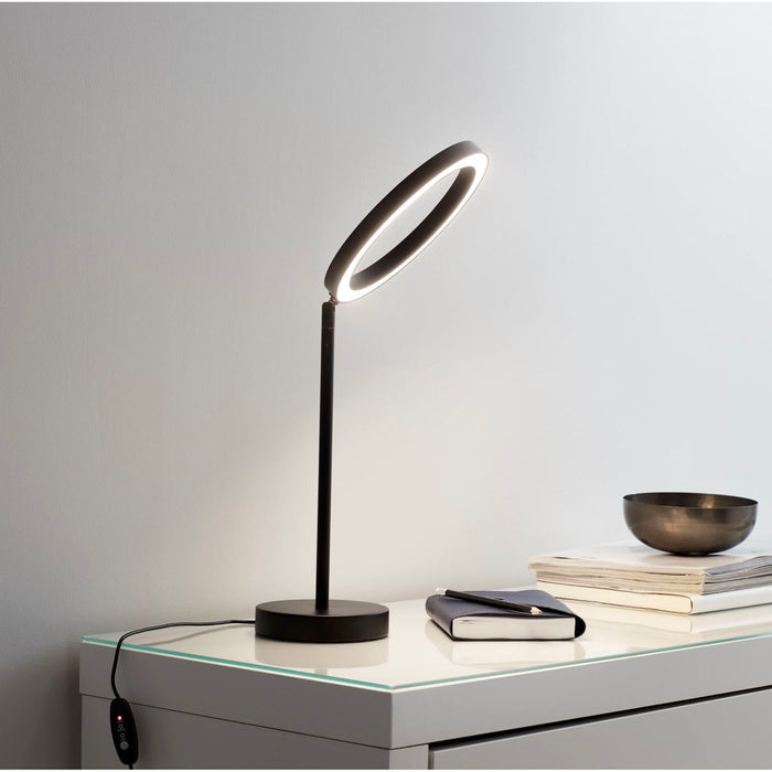 Table Lamp LED Aluminium Black Desk Ring Warm White Light Modern Dimmable - Image 1