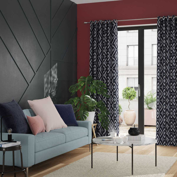 Eyelet Curtains Pair Geo Blue Lined Bedroom Livingroom Chic (W)167 (L)228cm - Image 2