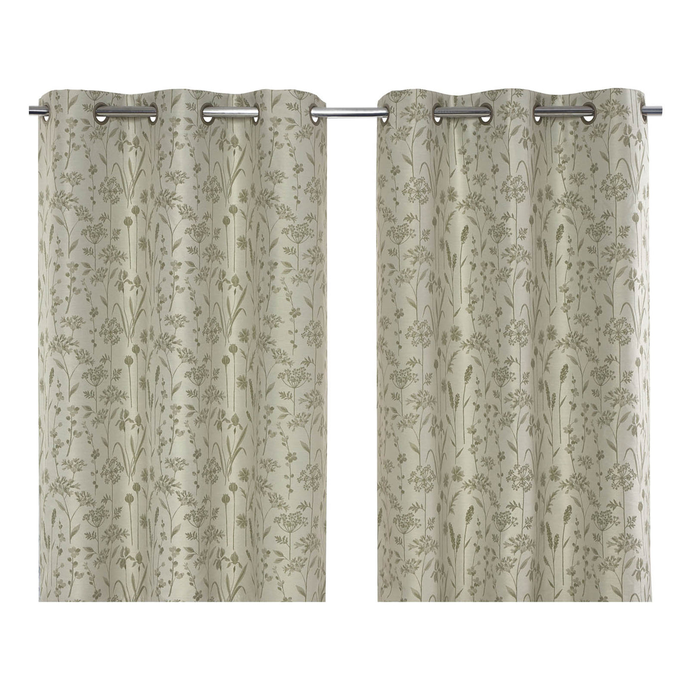 GoodHome Eyelet Curtain Otema Light green Herbarium Lined Pair (W)167cm (L)183cm - Image 1