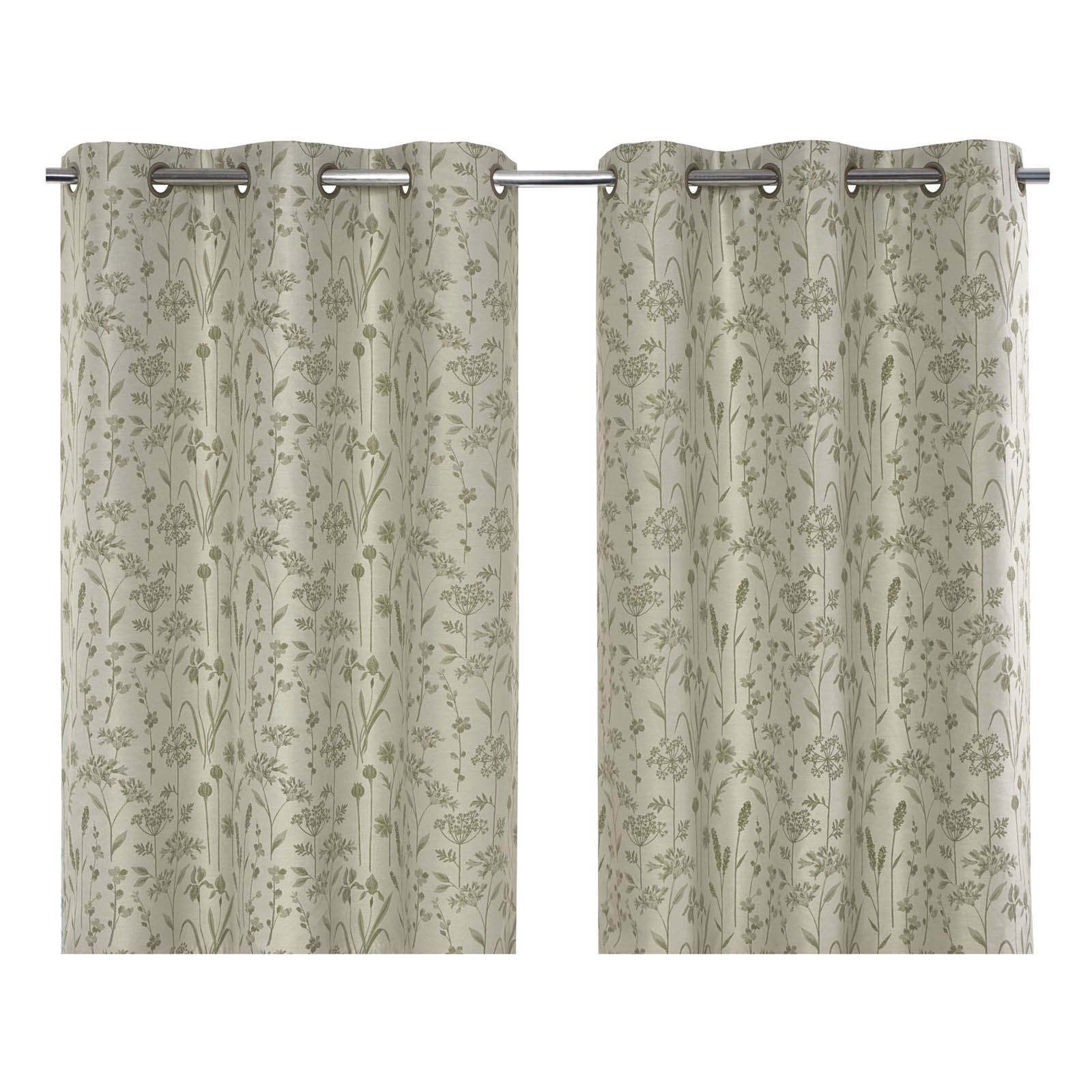 GoodHome Eyelet Curtain Otema Light green Herbarium Lined Pair (W)167cm (L)183cm - Image 1
