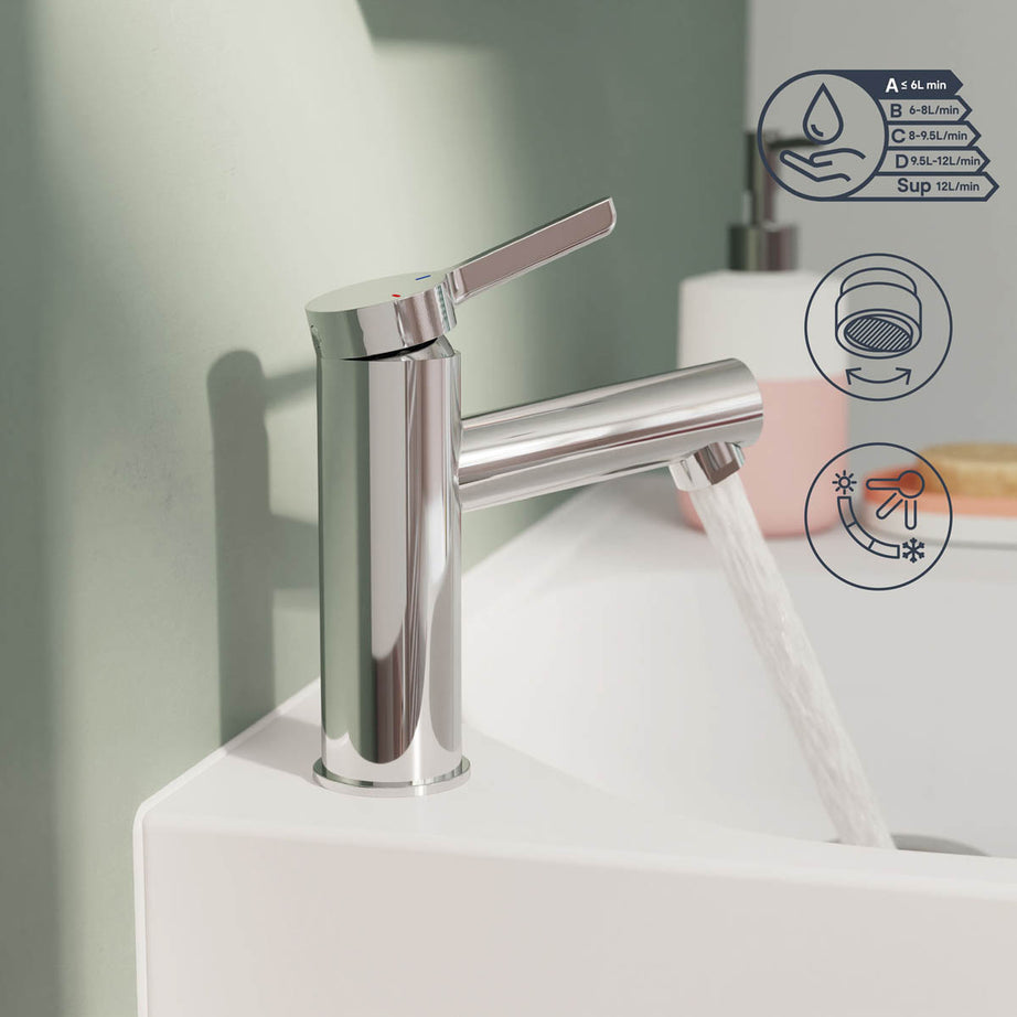 Bathroom Basin Tap Mixer Chrome Round Single Lever Clicker Waste Modern Faucet - Image 4