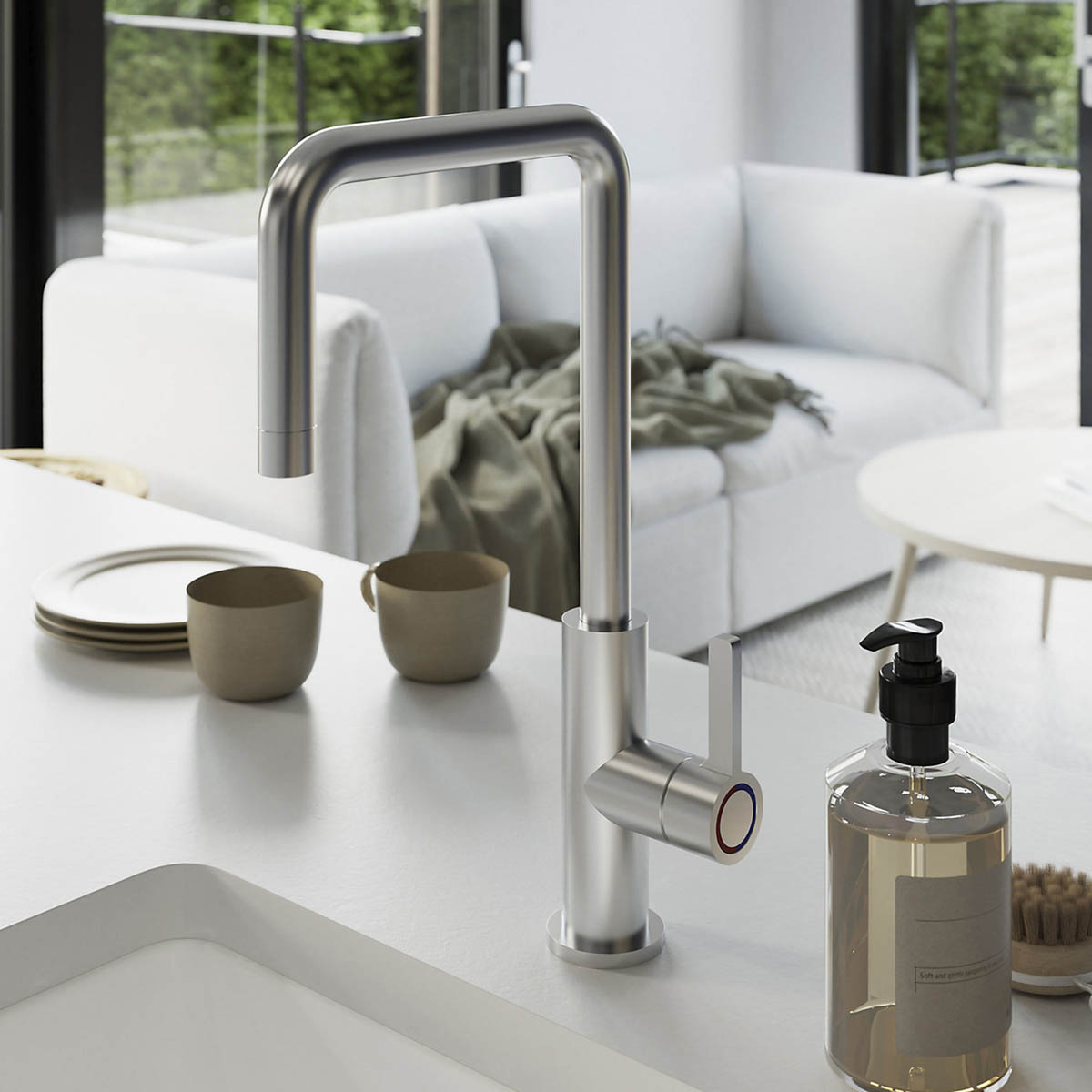 Kitchen Sink Tap Mixer Chrome Side Single Lever Swivel Spout Contemporary Faucet - Image 2