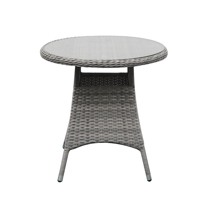 Garden Bistro Table Round Rattan Steeple Grey Effect 2 Seater Glass (Dia)71cm - Image 3