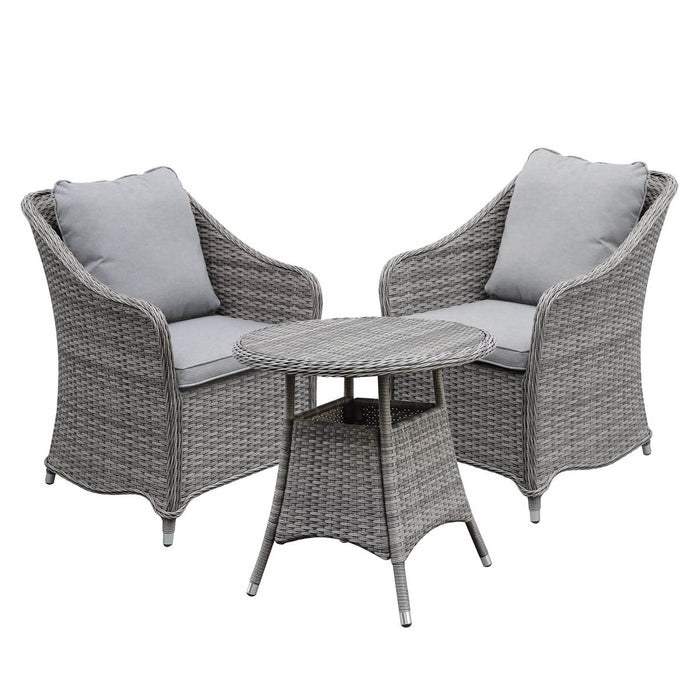 Garden Bistro Table Round Rattan Steeple Grey Effect 2 Seater Glass (Dia)71cm - Image 4