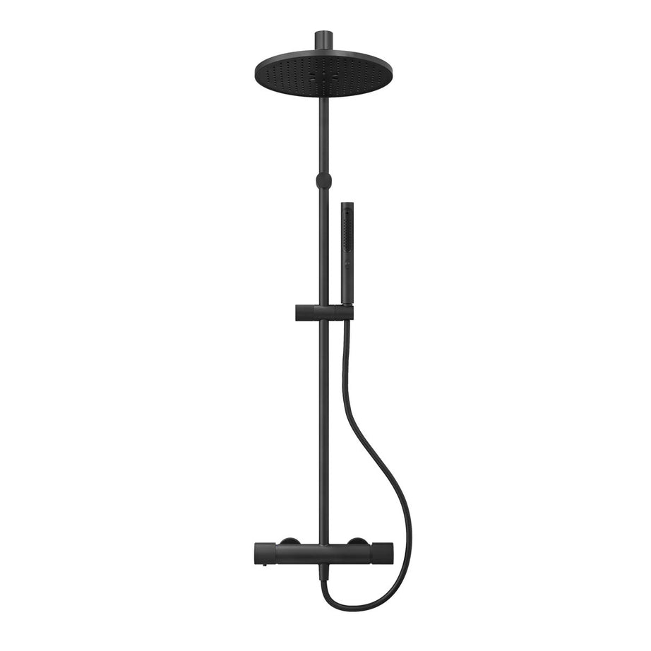 Bathroom Thermostatic Mixer Shower Matt Black 2 Spray Pattern Round Twin Head - Image 2