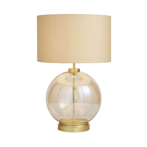Table Lamp Satin Champagne Brass Effect Round Bedside Living Room Bedroom 42W - Image 1