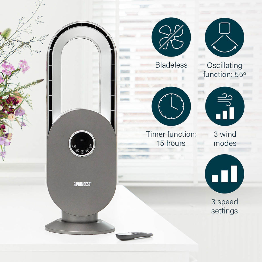 Princess Fan Oscillating Bladeless Cooling LED Remote Control 3 Speed (H)67.5cm - Image 9