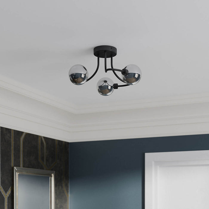 LED Ceiling Light Matt Black 3 Way Globe Smoked Shades Multi Arm Modern - Image 3