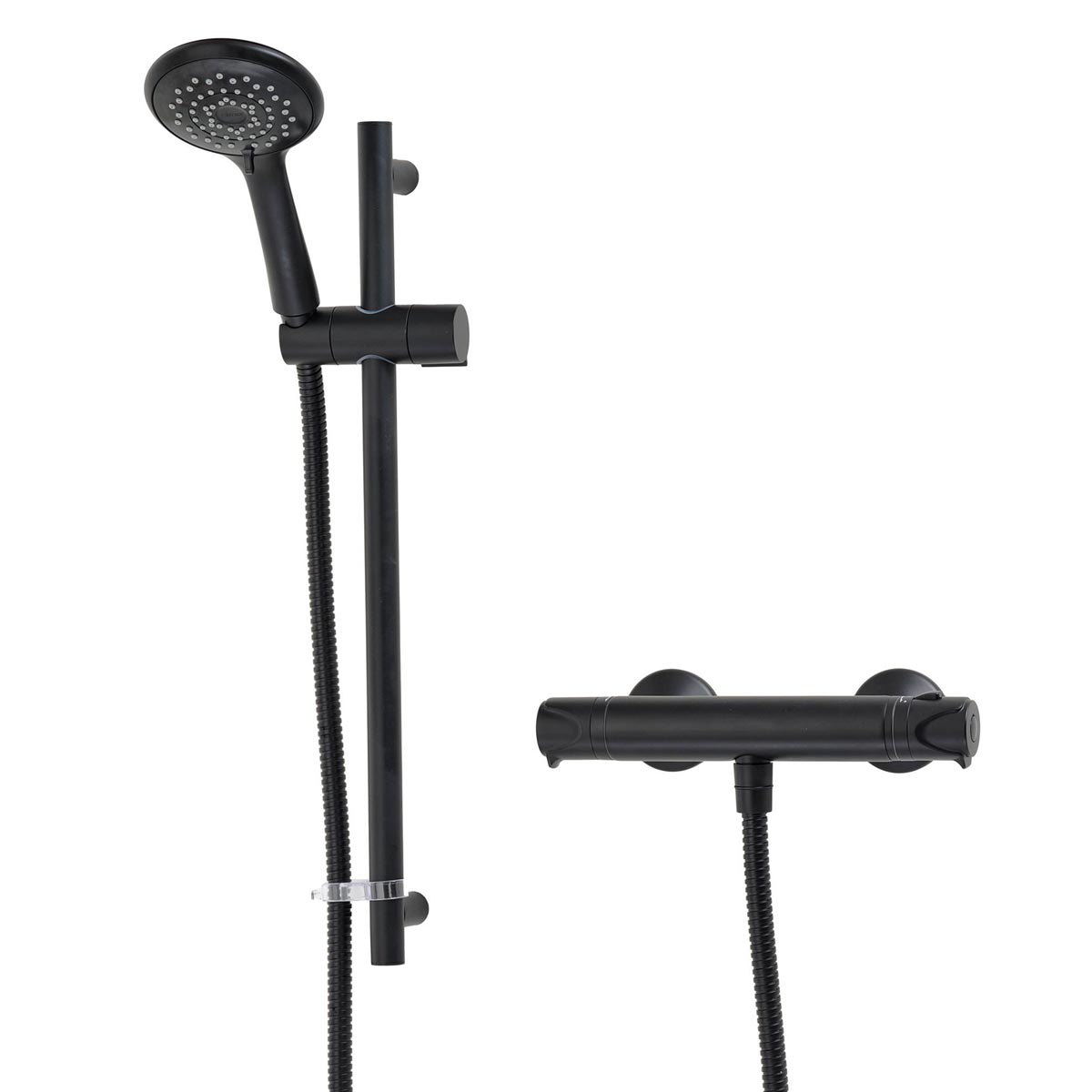 Triton Thermostatic Mixer Shower Exposed Matt Black 3 Spray Pattern Round Head - Image 1