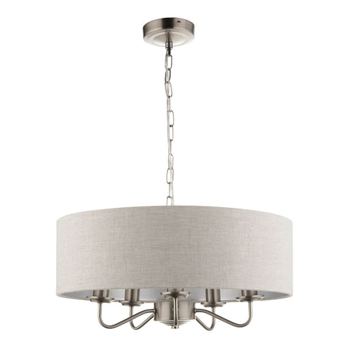 Pendant Ceiling Light 5 Way Multi Arm Linen Drum Shade Dimmable LED (Dia)450mm - Image 1