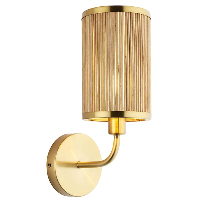 Wall Light Indoor Natural Bamboo Satin Gold Effect Contemporary Drum 1 Arm - Image 2