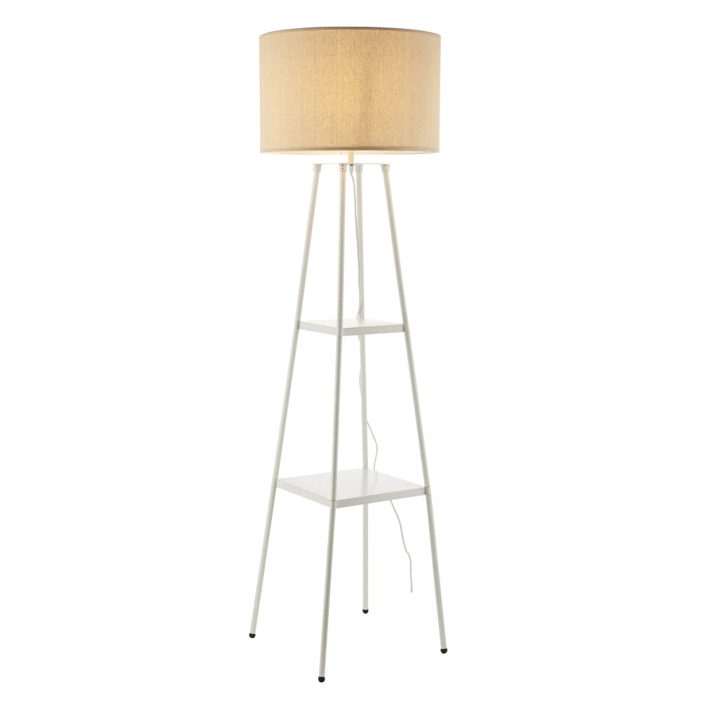 Floor Lamp 2 Tier Storage Display Shelves White Modern Bedroom Living Room - Image 1