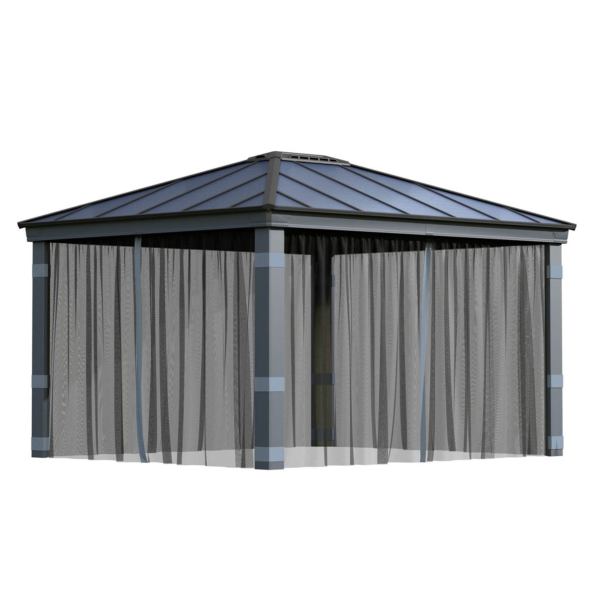 Dallas Gazebo Netting Curtains Grey Lightweight Pack of 4 (L)2120 (W)4090mm - Image 1