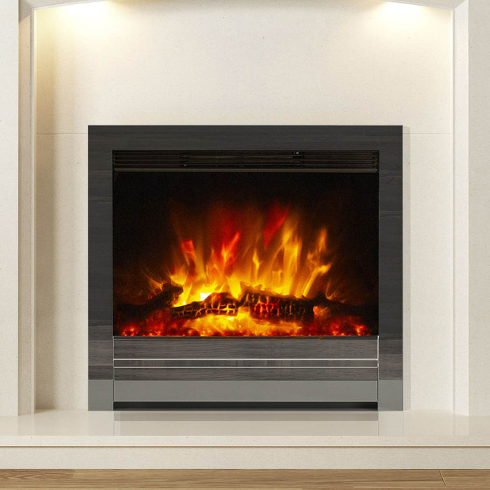Electric Fireplace Black Nickel Effect LED Flame Remote Control Inset Heater 2kW - Image 1