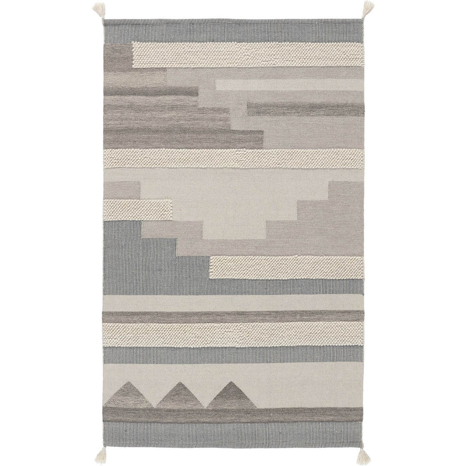 Area Rug Medium Grey Striped Woven Wool Cotton Washable (L)150cm x (W)80cm - Image 1