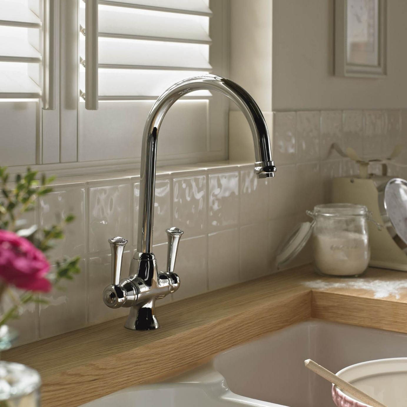 Bristan Kitchen Tap Mixer Chrome Dual Lever Swivel Spout Traditional Faucet - Image 2