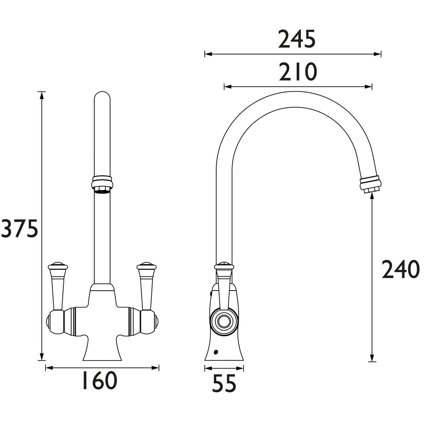 Bristan Kitchen Tap Mixer Chrome Dual Lever Swivel Spout Traditional Faucet - Image 3