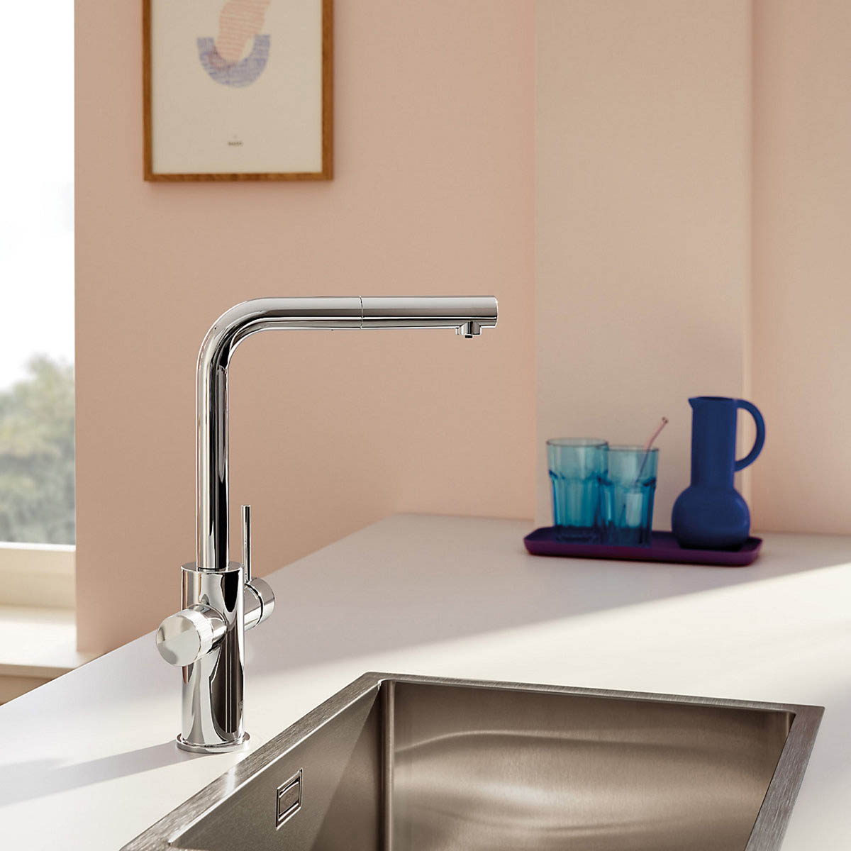 Grohe Kitchen Tap Mono Mixer Chrome Pull Out Spray Single Lever Modern Faucet - Image 5