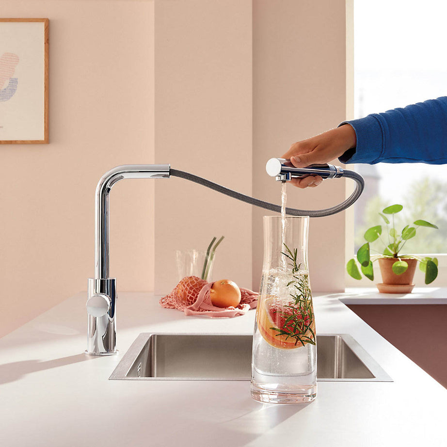 Grohe Kitchen Tap Mono Mixer Chrome Pull Out Spray Single Lever Modern Faucet - Image 6