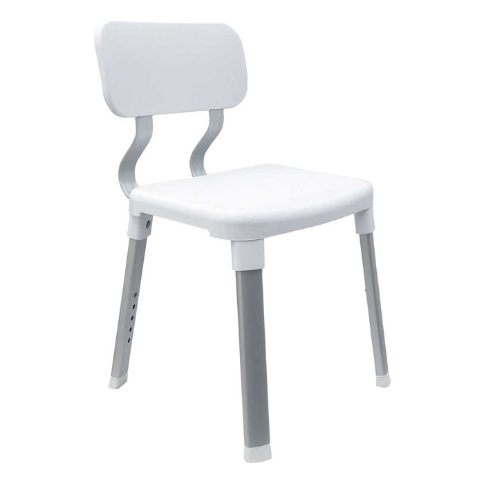 Shower Seat Stool White Backrest Adjustable Non Slip Feet Comfort (H)98 (W)370mm - Image 1